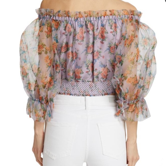 ALICE + OLIVIA Caprina Silk Puff Sleeve Crop Top M - Picture 6 of 15